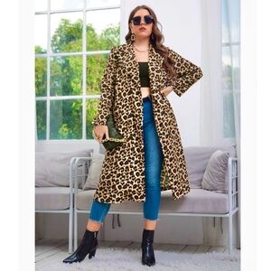 Leopard print belted trench coat